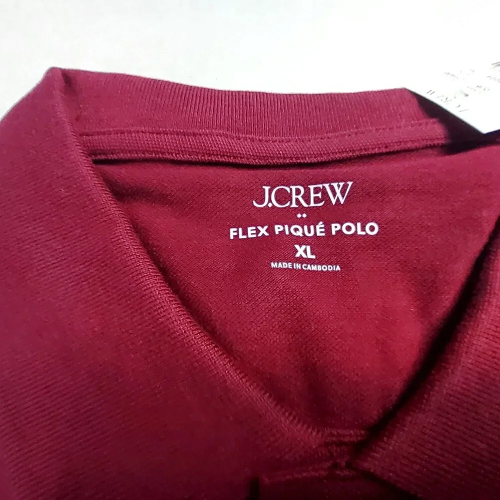J.Crew Mens Flex Piqué Polo Shirt XL Burgundy Cotton Blend Made In Cambodia - Picture 7 of 12